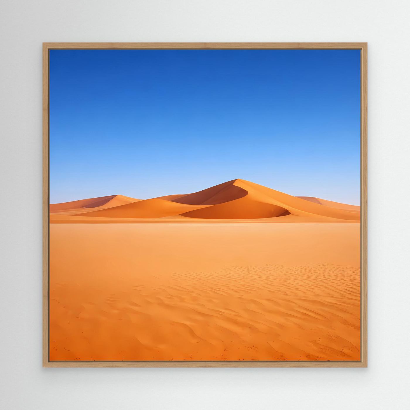 Leinwandbild mit Sanddünen in Orange und Blau, Eichenrahmen