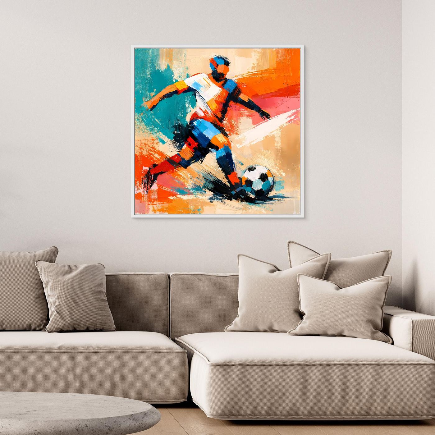 Leinwand Dynamischer Fußballspieler in Aktion | Abstraktes Sport & Fußball Wandbild