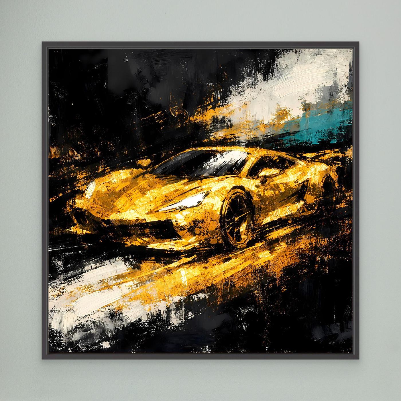 Leinwand Goldener Supersportwagen | Modernes Abstraktes Rennsport Wandbild