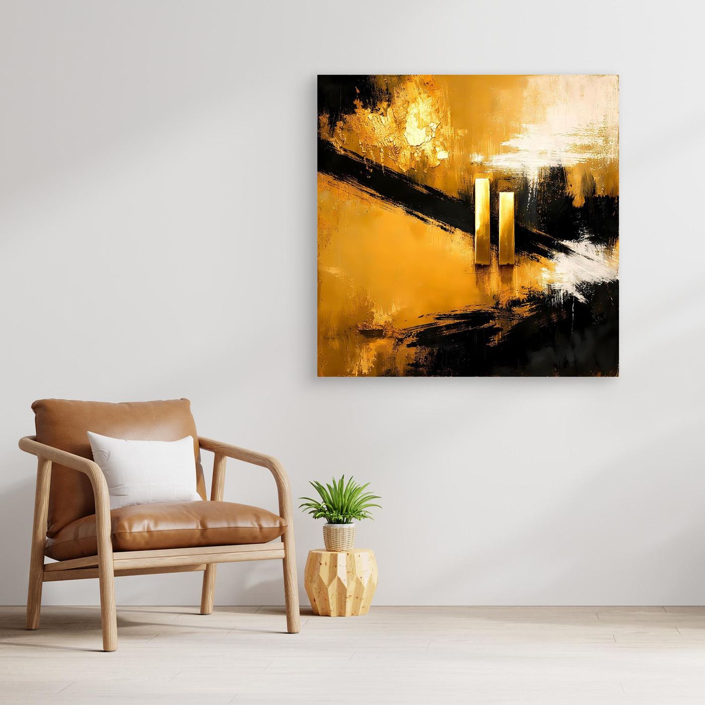 Leinwand Abstrakte Geometrie in Gold und Schwarz | Modernes Minimalistisches Wandbild