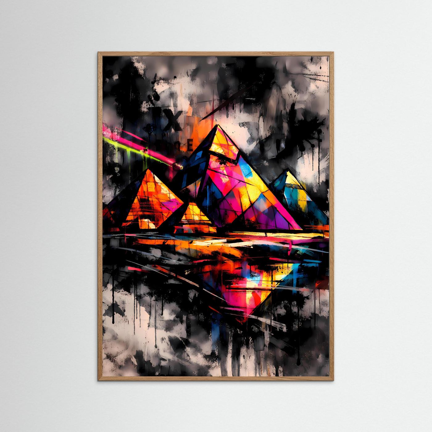 The Neon Pyramids | Luxuriöses Pyramiden Poster in Bunt & Schwarz | Abstraktes Ägypten Kunstposter Hochformat