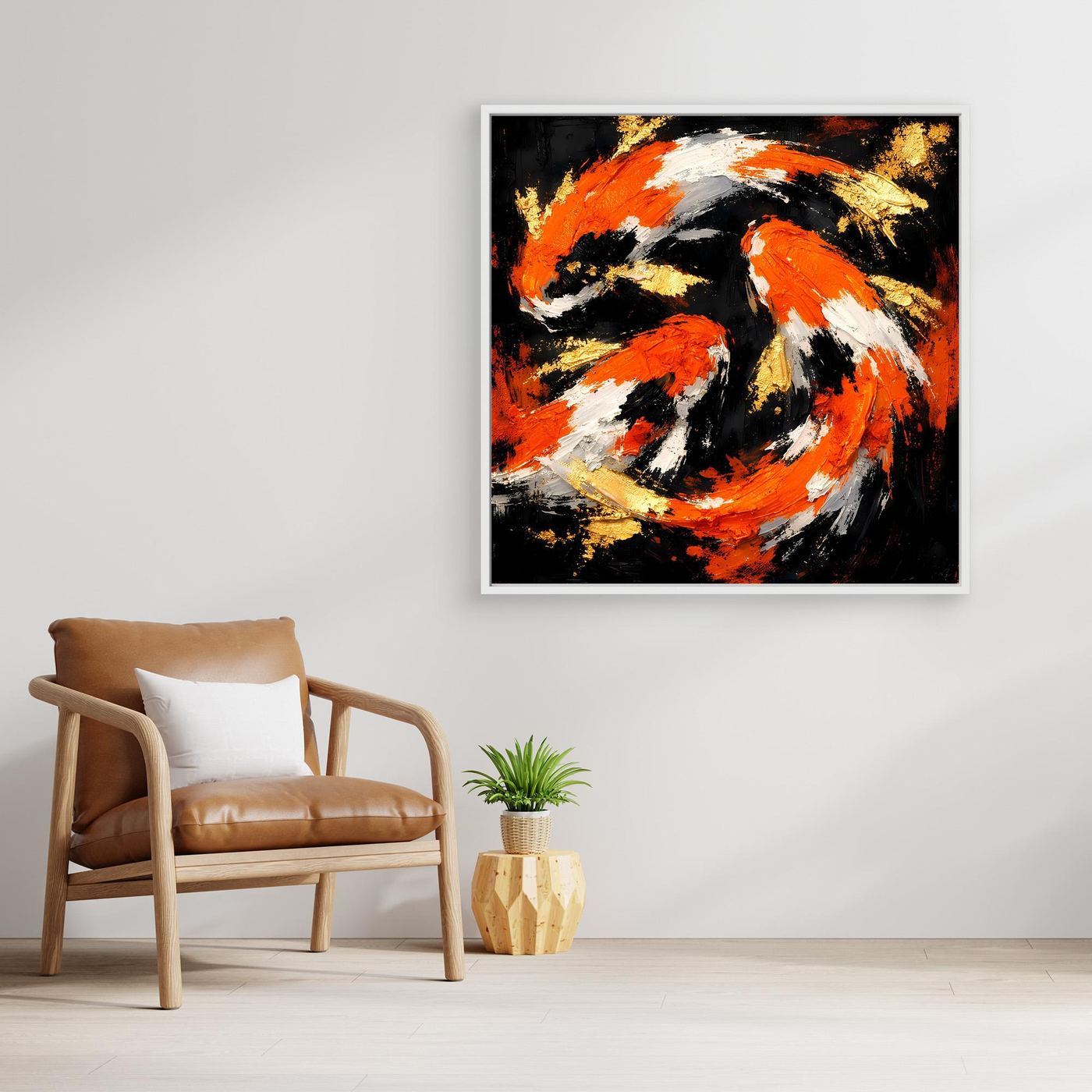 Leinwand Dynamische Koi-Karpfen | Abstraktes Yin Yang Wandbild Gold Orange