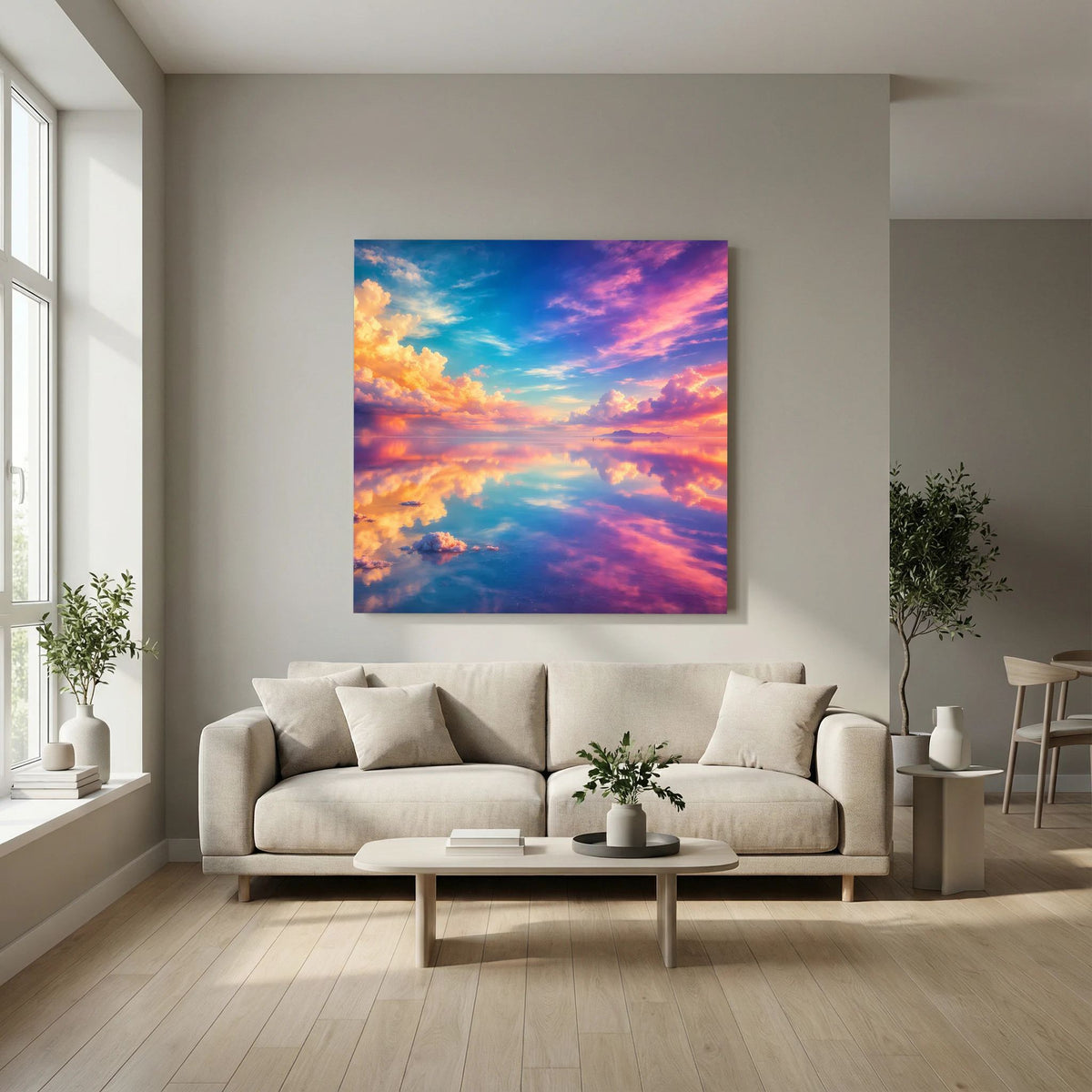 Leinwandbild mit Himmel voller Wolken in Blau, Violett und Orangefarben