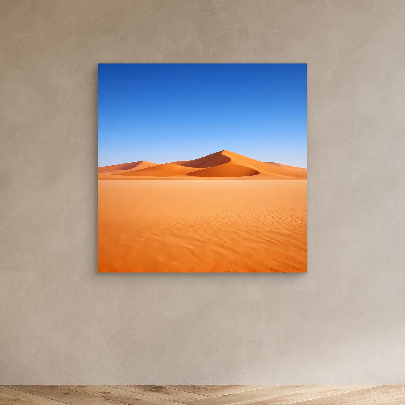 Leinwandbild mit Sanddünen in Orange und Blau, ohne sichtbaren Rahmen