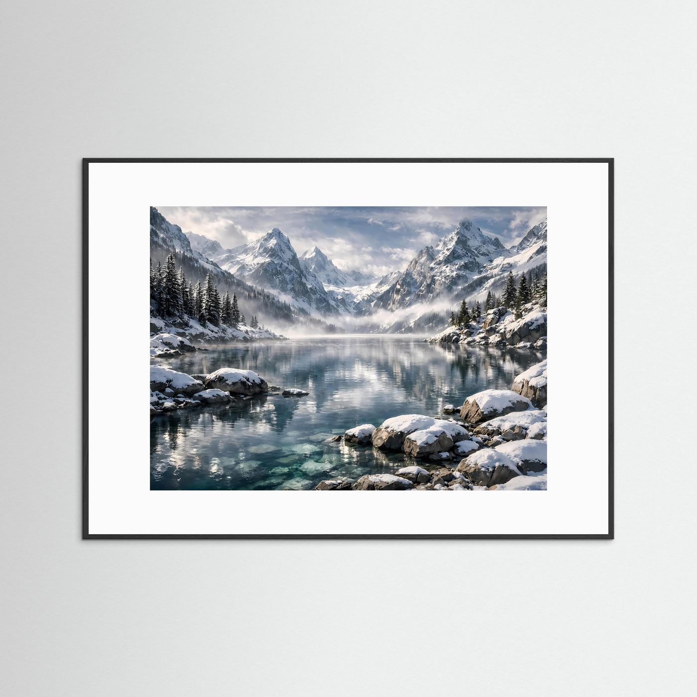 Verschneite Alpen am Kristallsee | Panorama Winterberg & Natur Poster Querformat