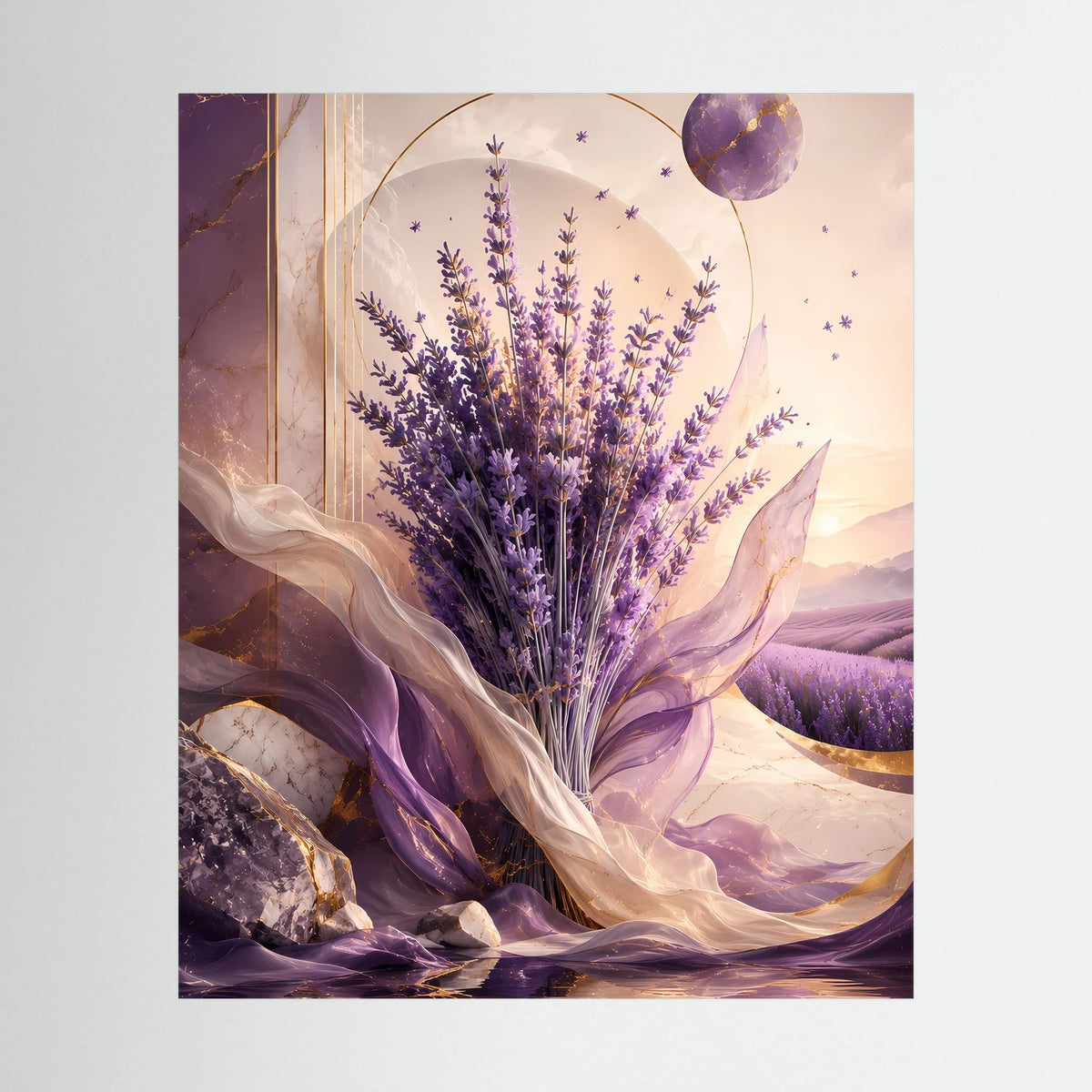 Hochformat-Poster: Lavendelstrauß in Violett mit goldenen Akzenten