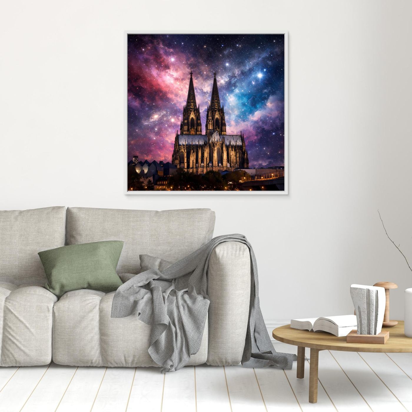 Leinwand Kosmischer Kölner Dom bei Nacht | Abstraktes Galaxie Wandbild