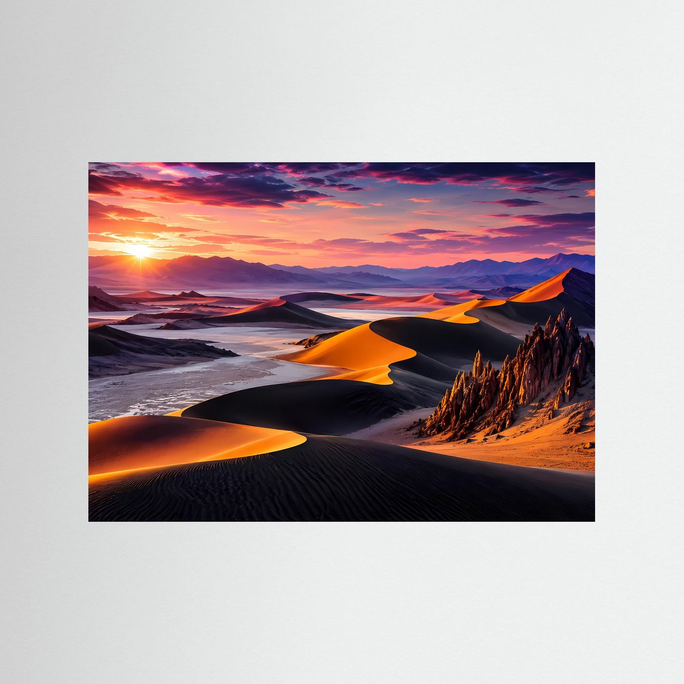 Wüstenlandschaft Poster | Goldene Sanddünen bei Sonnenuntergang | Moderne Natur Wandkunst | Panorama Wüste | Fine Art Landschaft | Premium Wandbild