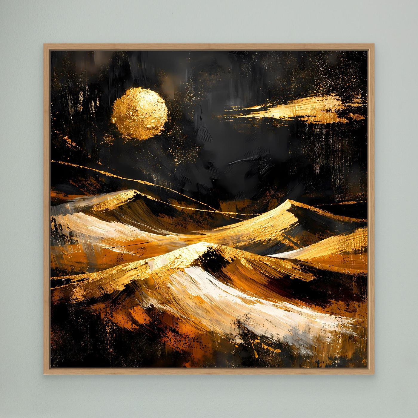Leinwand Goldene Wüstenlandschaft bei Nacht | Abstraktes Dünen Wandbild Modern