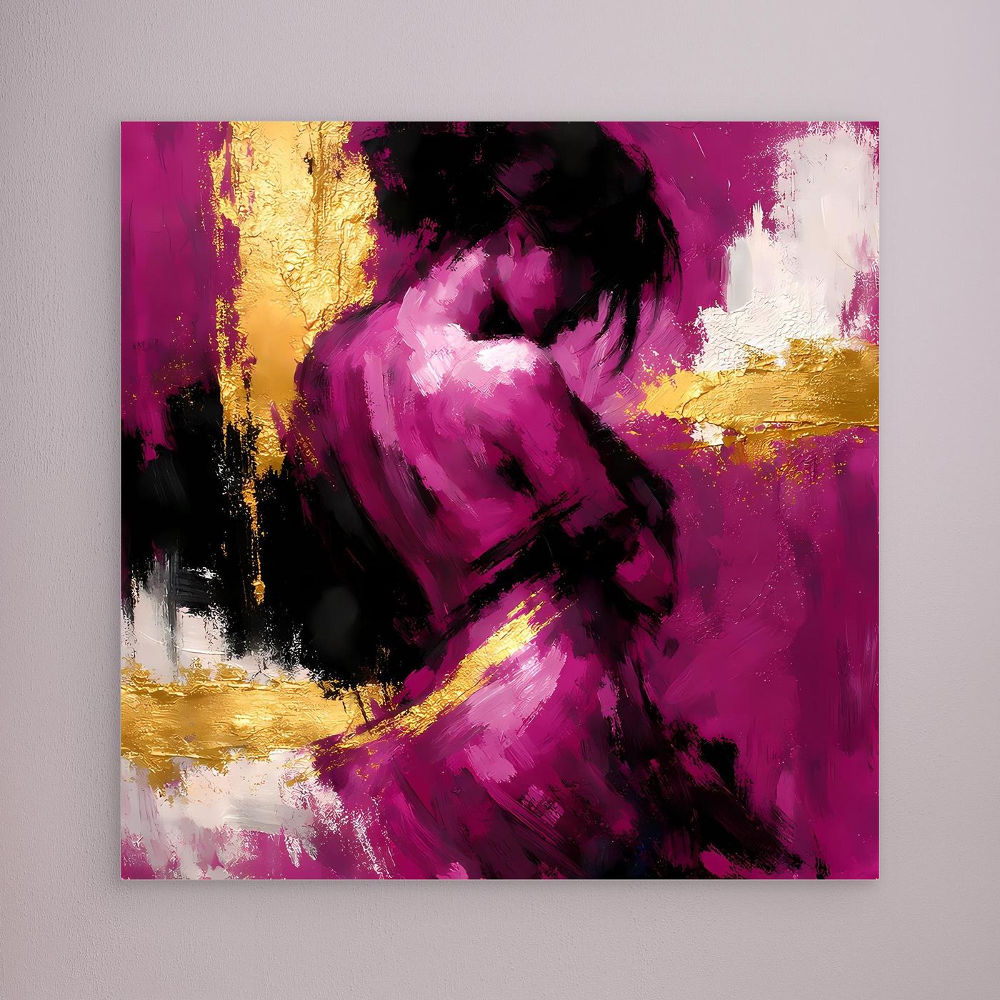 Leinwand Elegante Silhouette in Magenta | Abstraktes Frauengestalt Wandbild Gold
