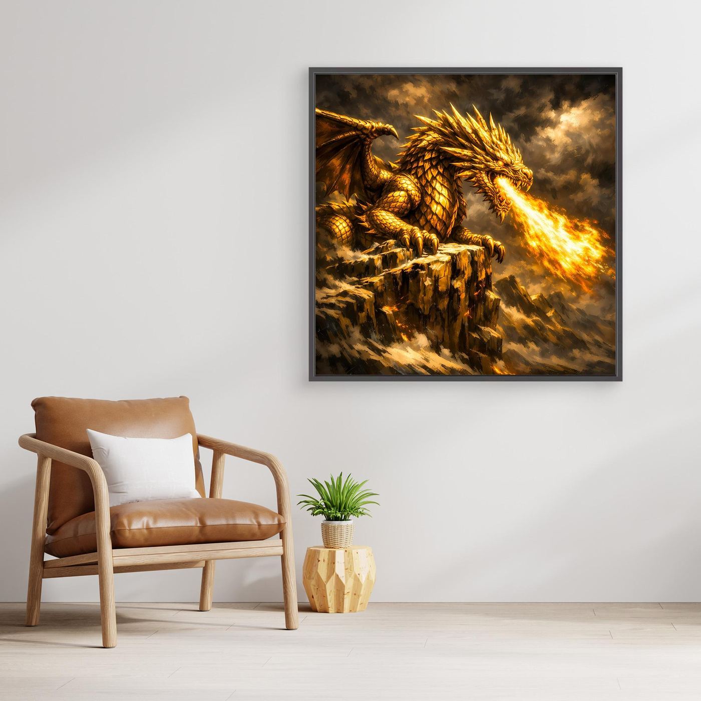 Leinwand Goldener Drache | Majestätisches Fantasy Wandbild