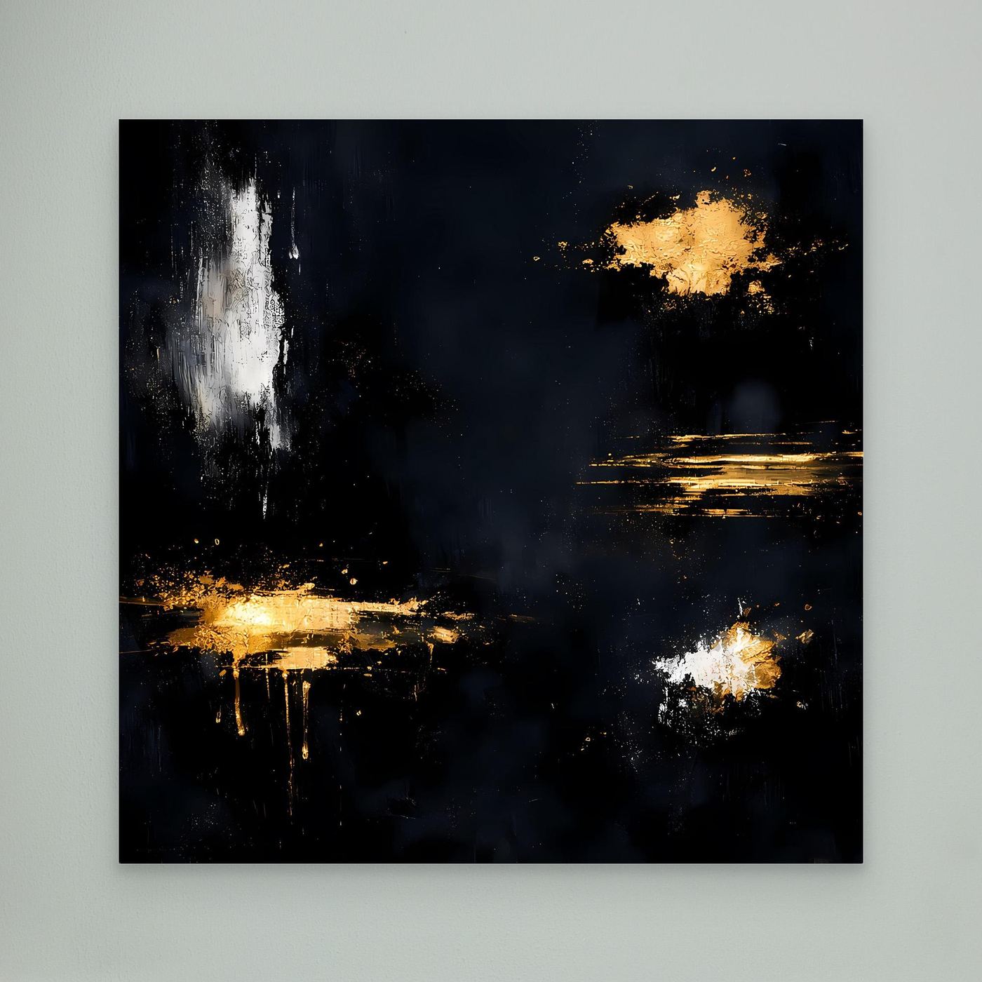 Leinwand Goldene Lichtakzente auf Schwarz | Modernes Abstraktes Minimalismus Wandbild