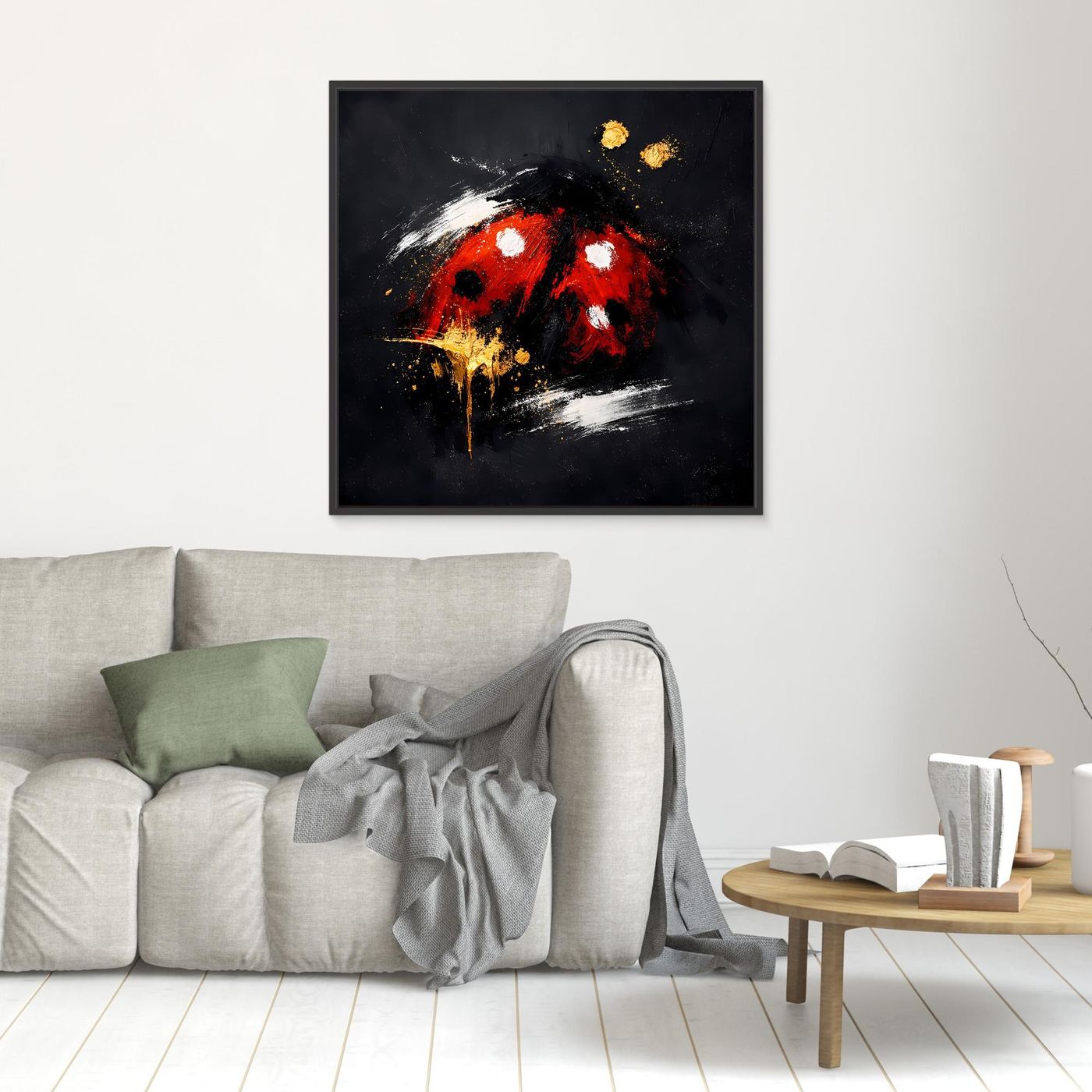 Leinwand Abstrakter Marienkäfer in Rot und Gold | Modernes Tier Wandbild