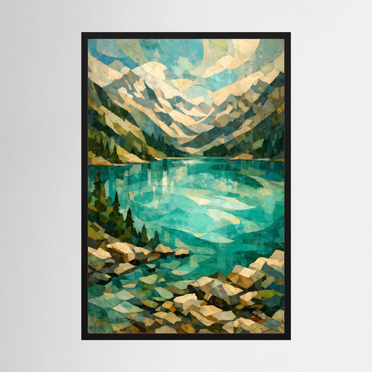 Bergsee in Türkis | Abstrakte Alpenlandschaft mit Spiegelung | Kunstposter Hochformat