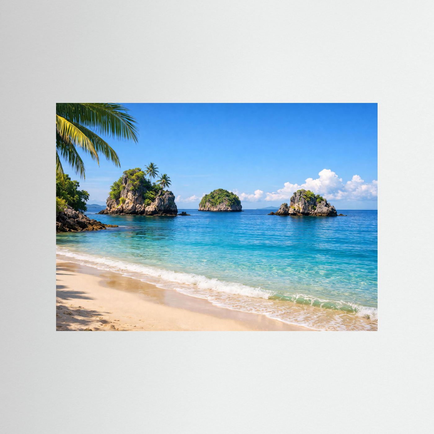 Tropischer Traumstrand mit Palmeninseln | Südsee & Ozean Poster Querformat