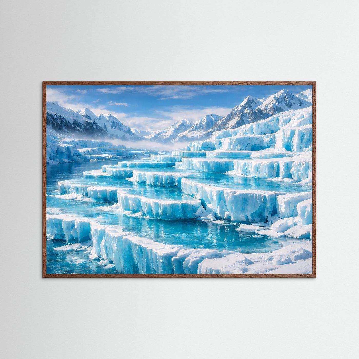 Arktis-Wandbild mit Eismeer-Gletscherlandschaft, braun eingefasst