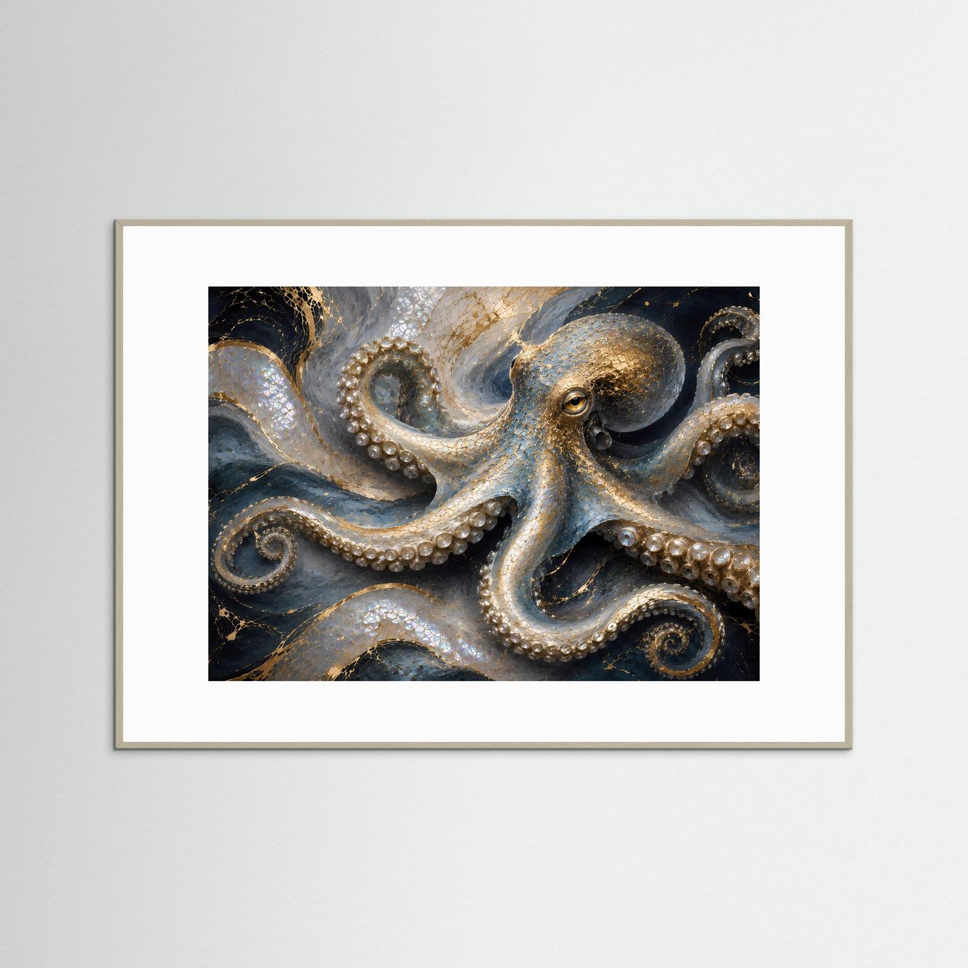 Goldener Oktopus mit Perlmutt | Luxuriöse Meereskunst in Schwarz & Gold
