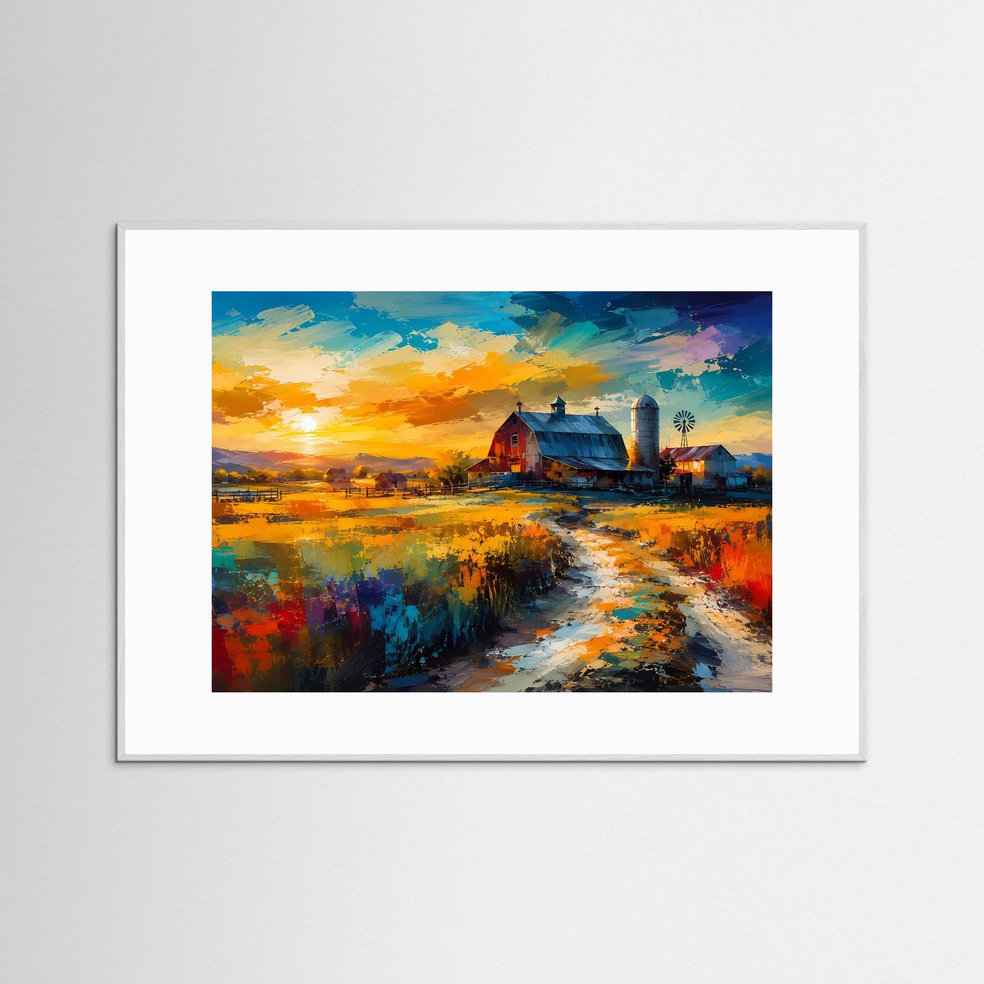 Goldener Sonnenuntergang auf der Farm | Ländliches Panorama & Kunstdruck Querformat