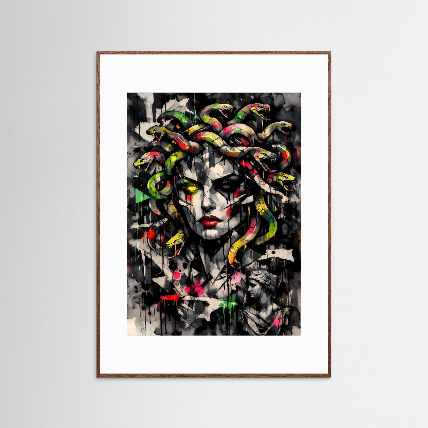 The Neon Medusa | Luxuriöses Mythologie Poster Bunt & Dunkel | Abstraktes Medusa Kunstposter Hochformat
