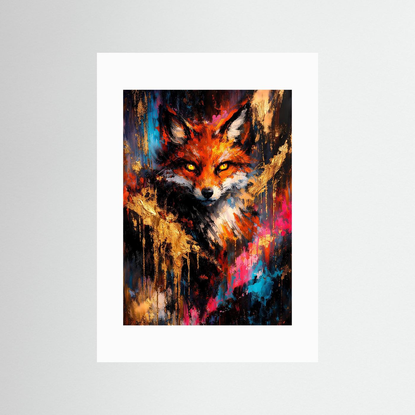 Fuchs-Kunstposter, hochkant, ohne Rahmen; mit weißem Passepartout.