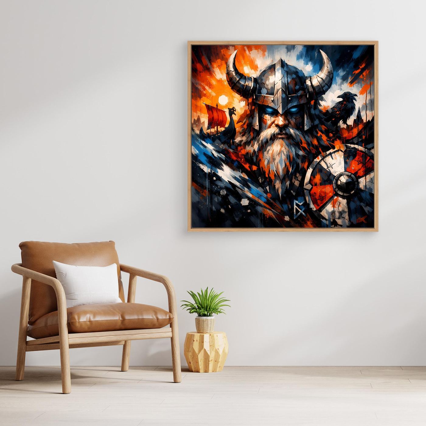 Leinwand Mythischer Wikinger-Krieger | Modernes Abstraktes Nordmann Wandbild