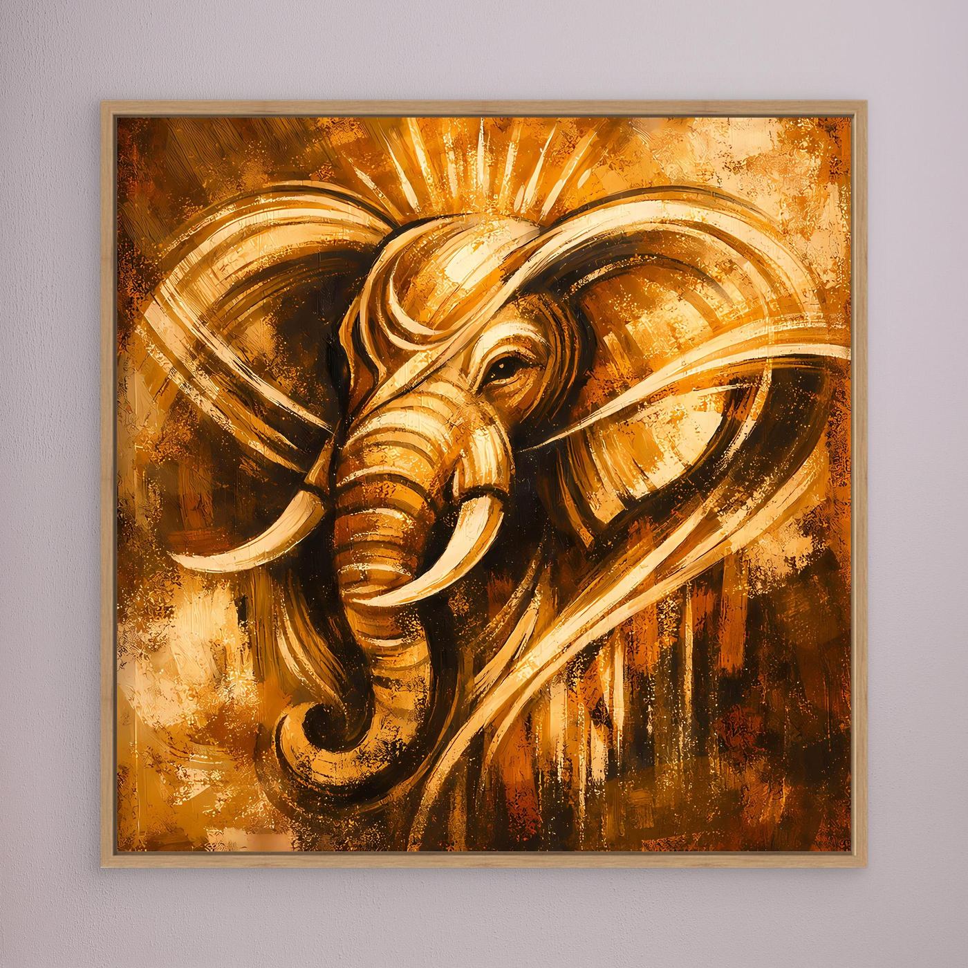 Leinwand Goldener Elefant Ganesha-Stil | Abstraktes Modern Art Tier Wandbild