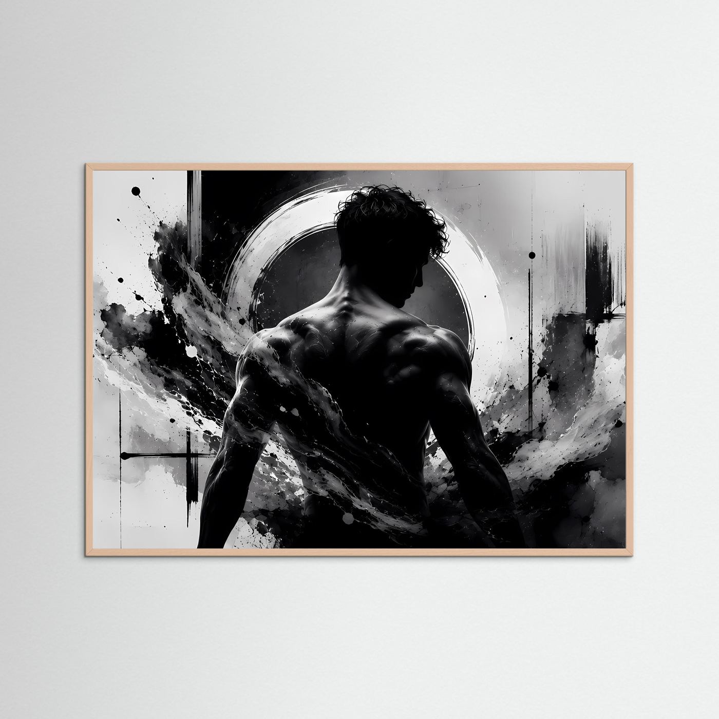 Männer Silhouette Poster Schwarz Weiß | Abstrakte Körperkunst | Monochrome Moderne Wandkunst | Minimalistisches Wandbild