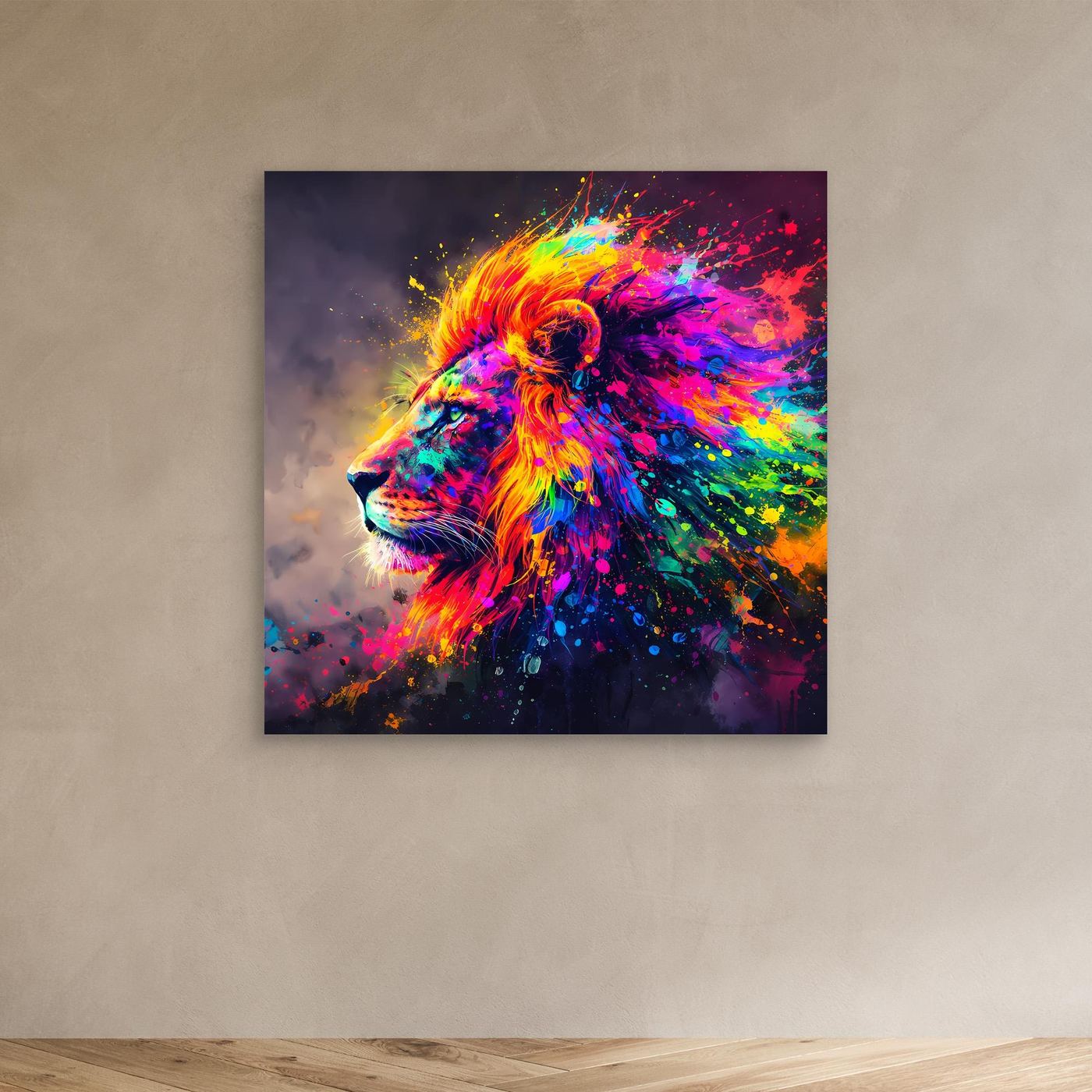 Leinwandbild Majestätischer Löwe | Abstraktes Pop-Art Löwen Wandbild auf Keilrahmen