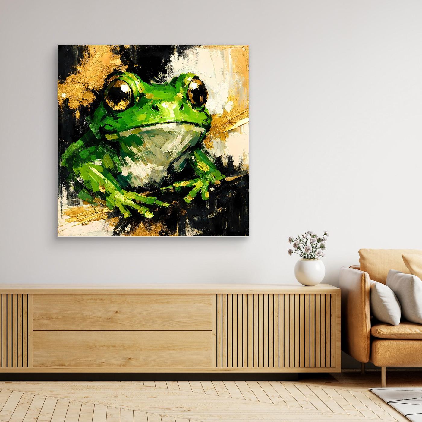 Leinwand Farbenfroher Grüner Frosch | Abstraktes Tier Wandbild
