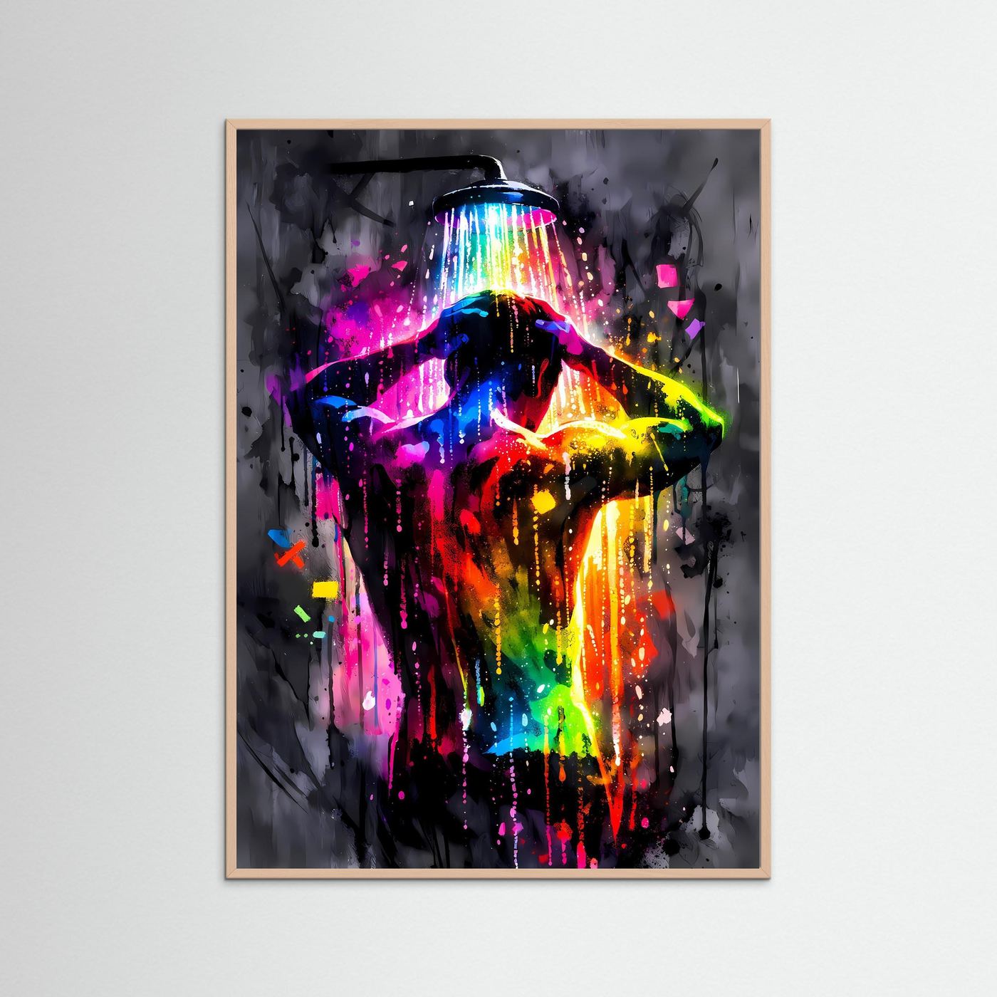 Die Farben der Reinigung | Neon Dusche Poster in bunten Regenbogenfarben | Abstraktes Kunstposter Hochformat