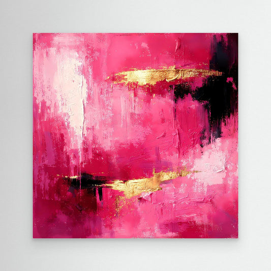 Abstraktes Leinwandbild ohne Rahmen, Pink mit goldenen und schwarzen Akzenten