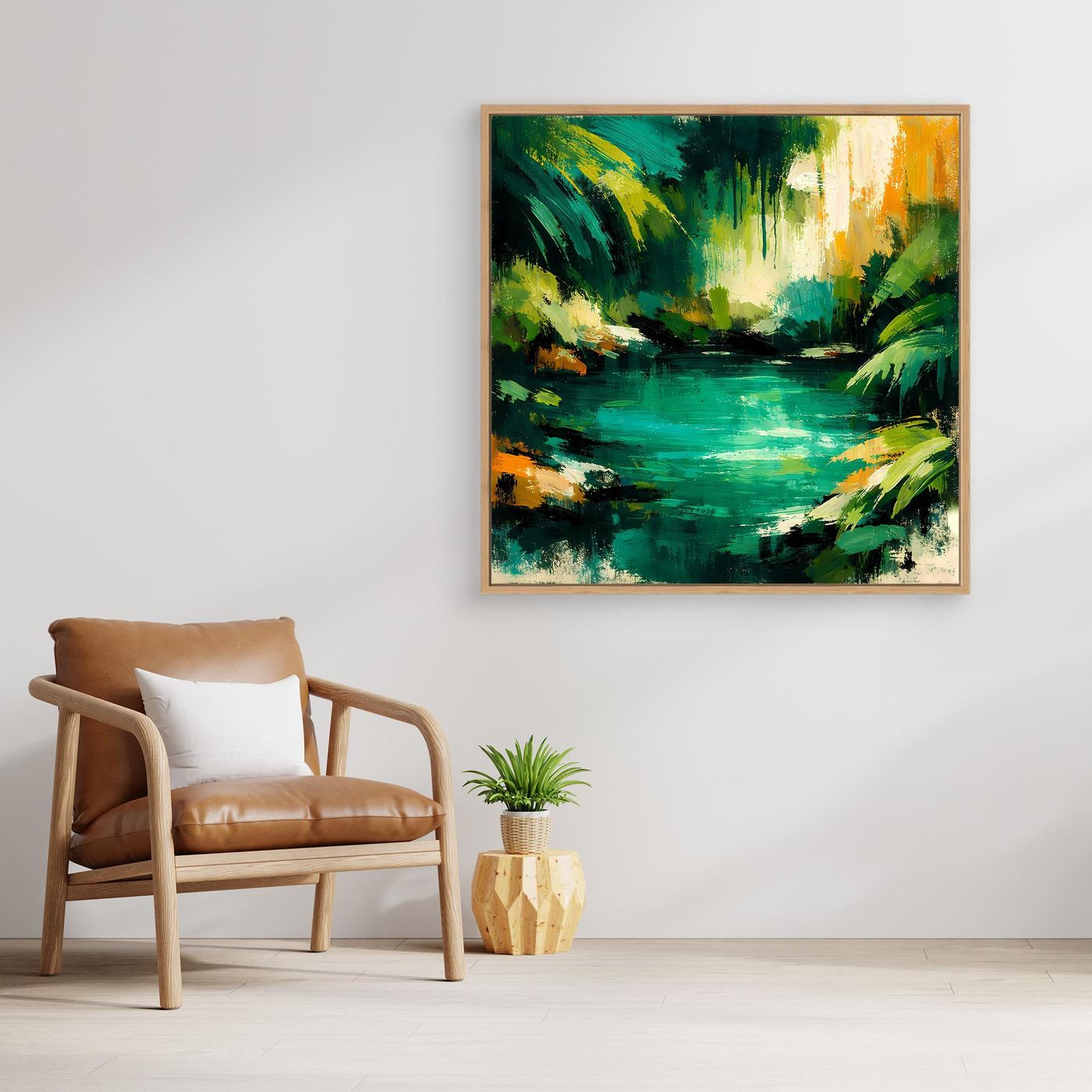Leinwand Abstraktes Dschungelgewässer | Modernes Urwald Wandbild Smaragdgrün