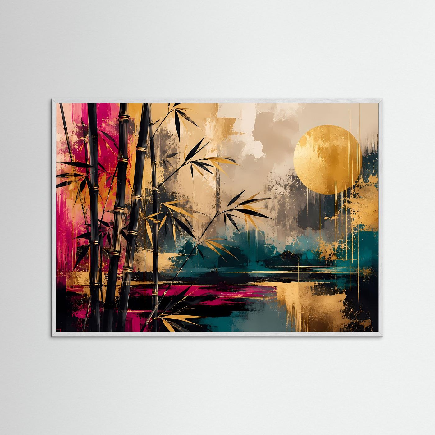 Bambus Poster | Japanische Wandkunst | Abstrakte Zen Kunst | Gold Schwarz Modernes Wandbild | Asiatische Leinwand Deko