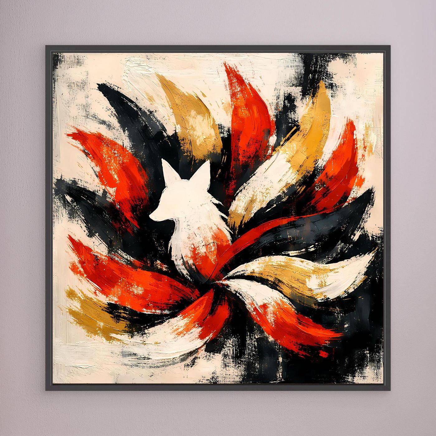Leinwand Mythischer Neunschwänziger Fuchs Kitsune | Abstraktes Asia Fantasy Wandbild