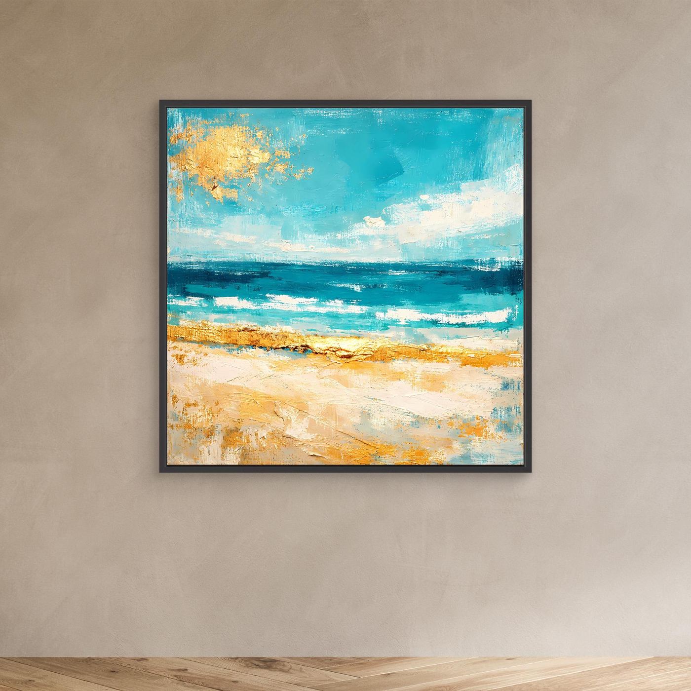 Leinwand Karibischer Traumstrand in Türkis | Abstraktes Meer Wandbild Gold