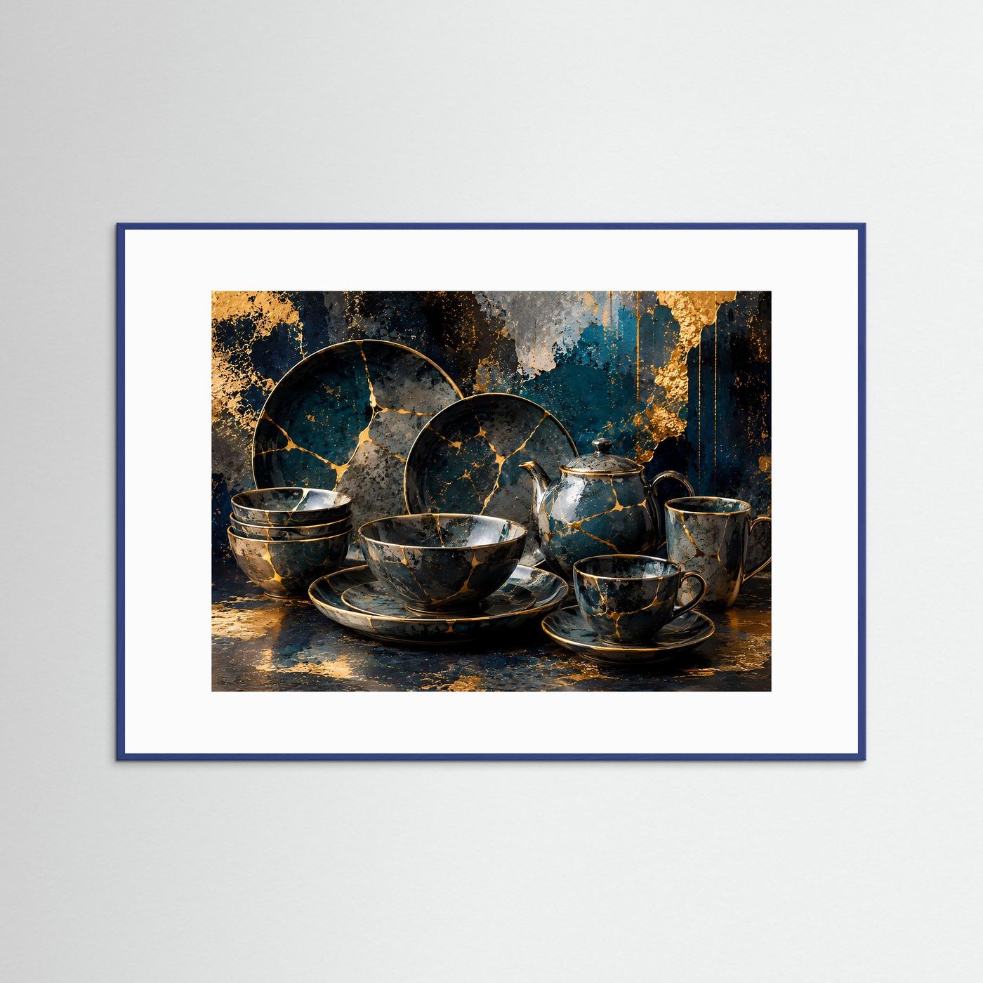 Kintsugi Ästhetik | Elegantes Geschirr & Marmor Poster mit Gold-Akzenten