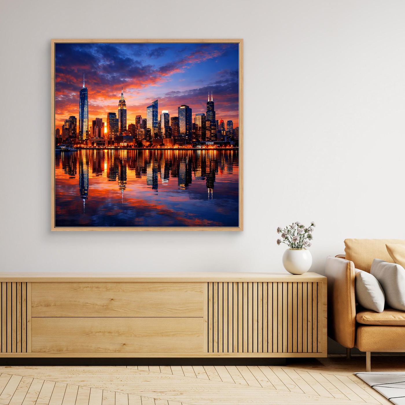 Leinwand Atemberaubende City Skyline im Abendrot | Urbanes New York Stil Wandbild