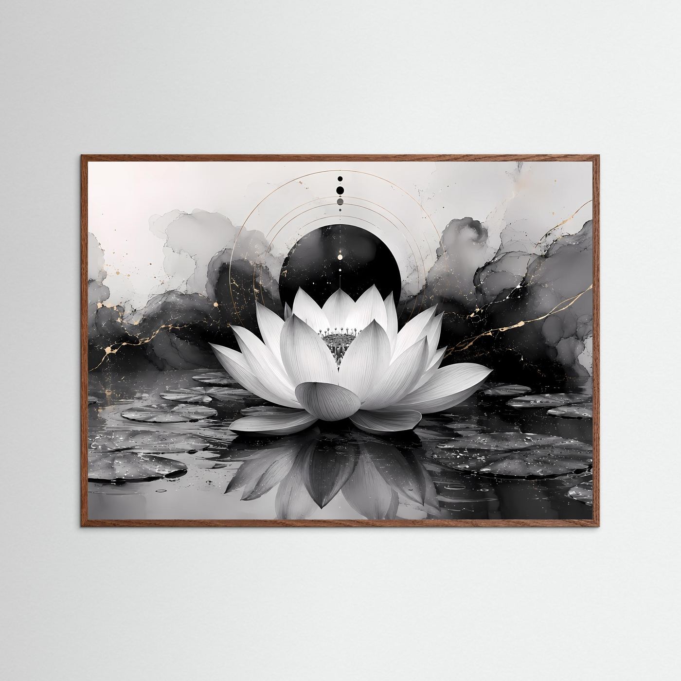 Weiße Lotusblüte in Schwarz & Gold | Elegante Zen Kunst