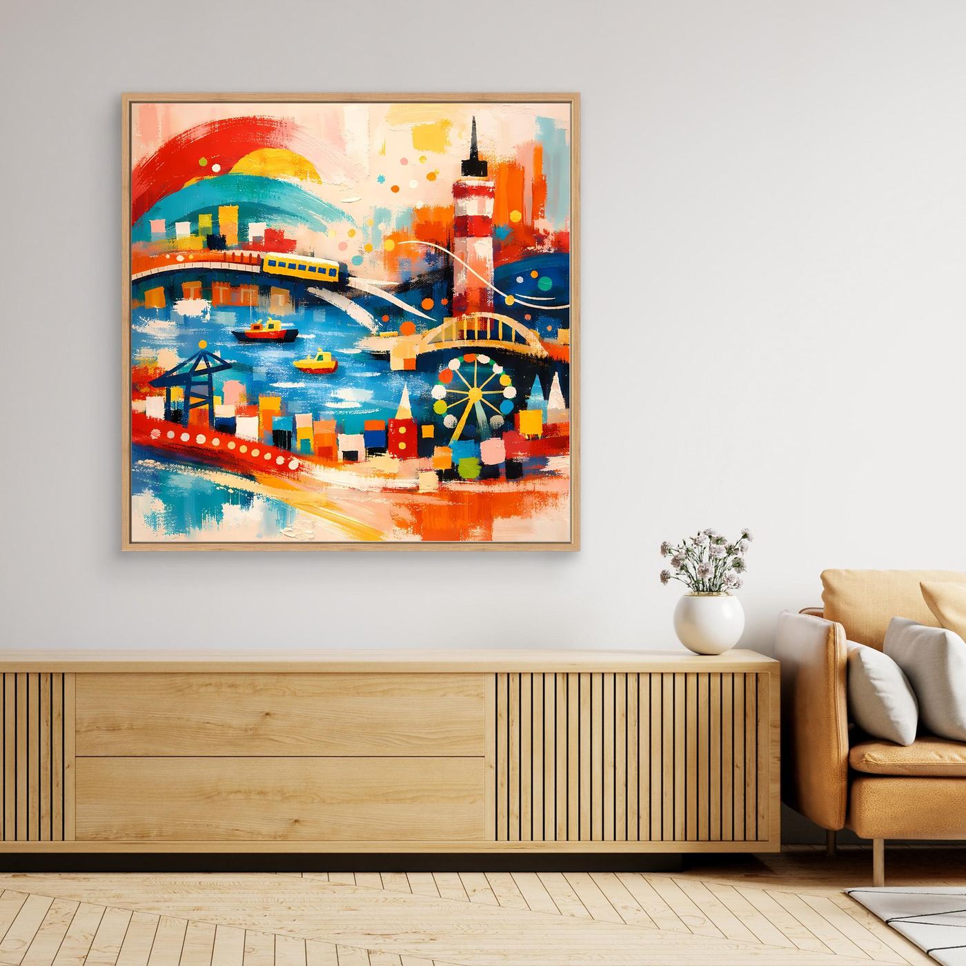 Leinwand Abstraktes Hamburg Hafen Wandbild | Buntes Maritimes Kunstwerk