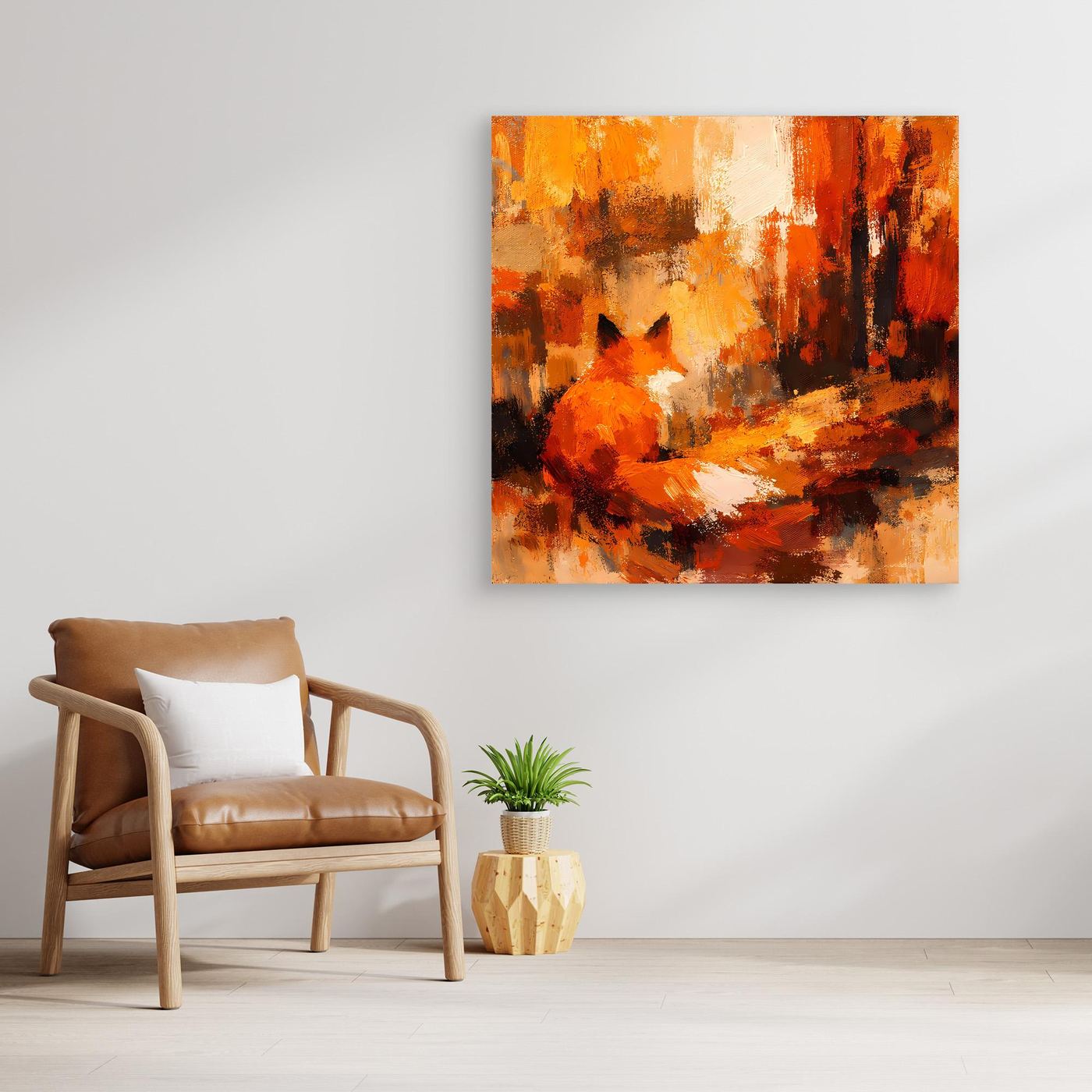 Premium Leinwand Abstrakter Fuchs im Wald | Modernes Kunst Poster Herbstliche Wanddeko
