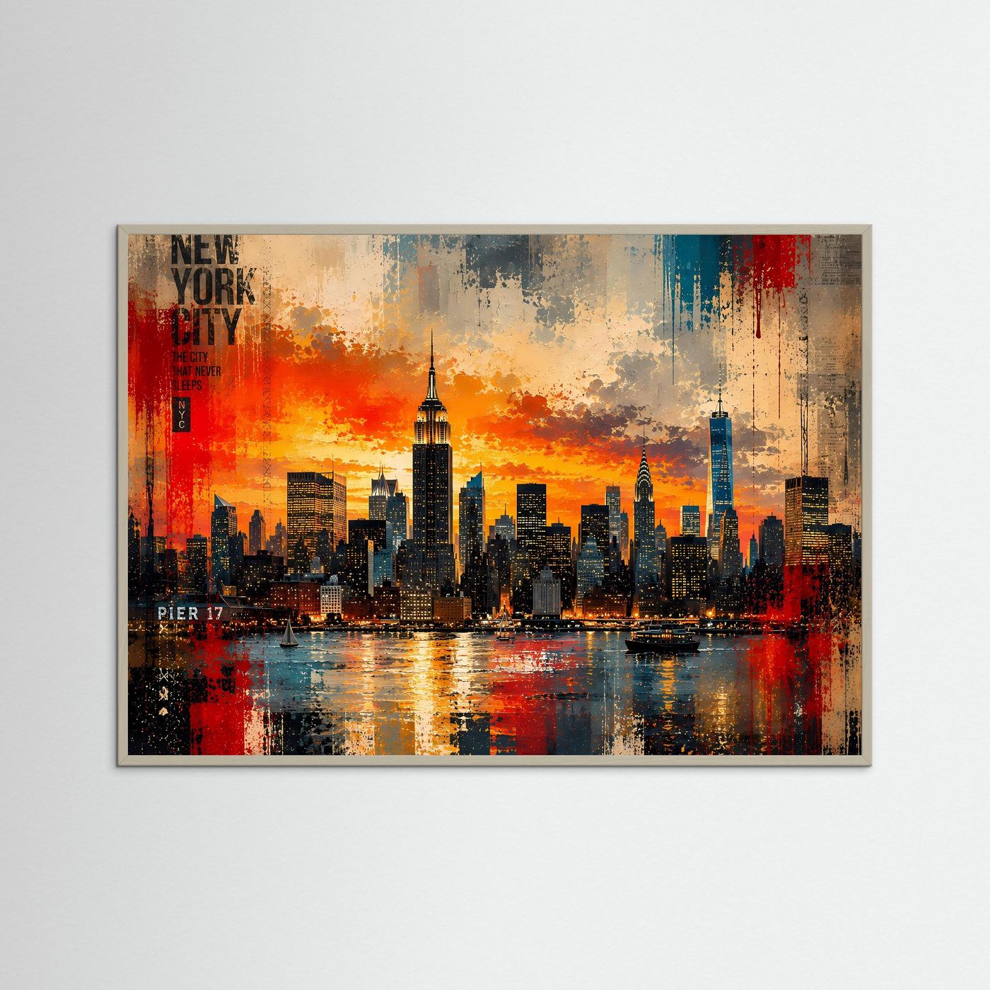 New York City Skyline bei Sonnenuntergang | Urban Art & Skyline Poster Querformat