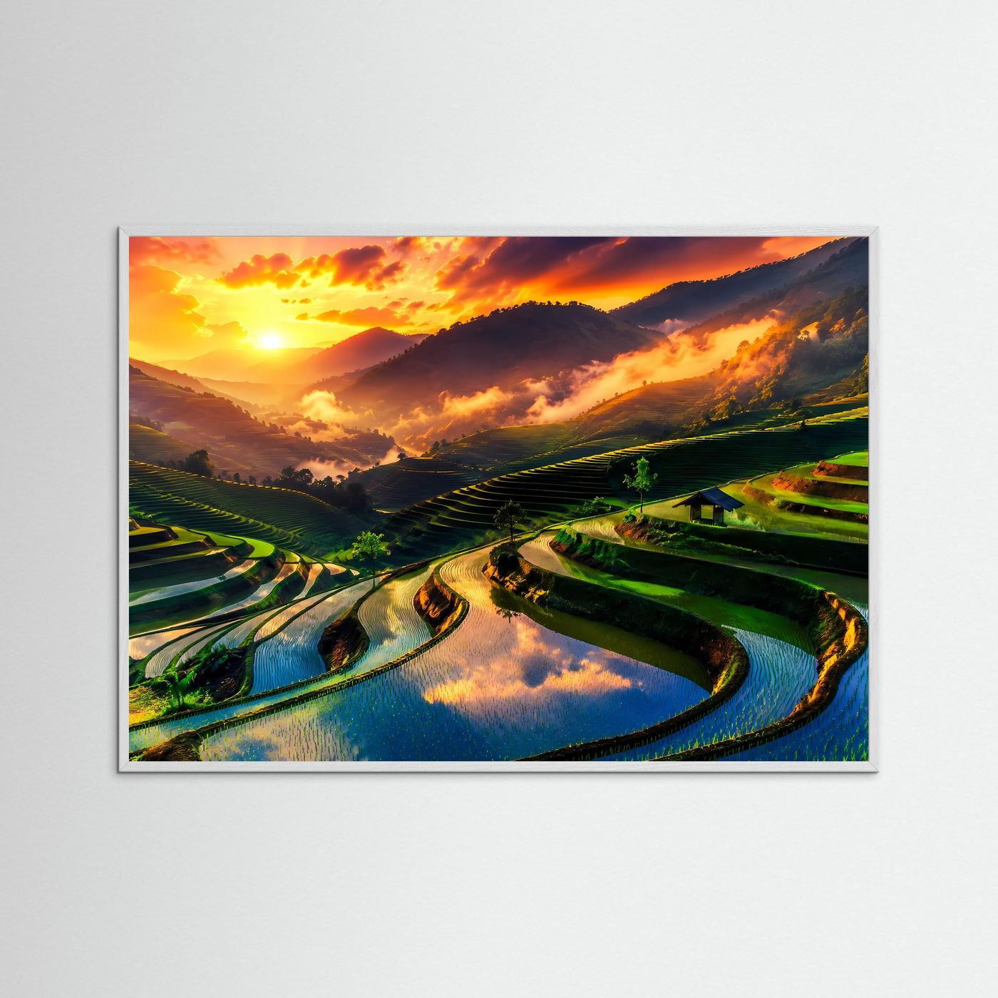 Atemberaubende Reisterrassen im Sonnenuntergang | Panoramablick Natur- & Landschafts-Poster Querformat