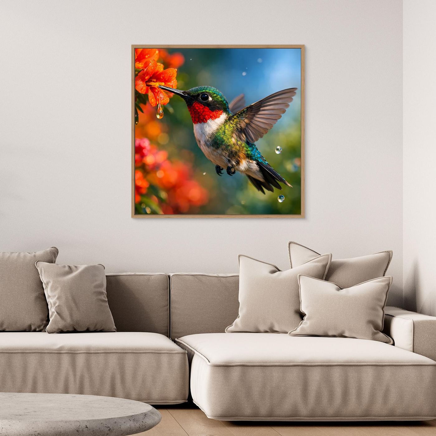Leinwand Kolibri im Blütenrausch | Farbenfrohes Vogel Natur Wandbild