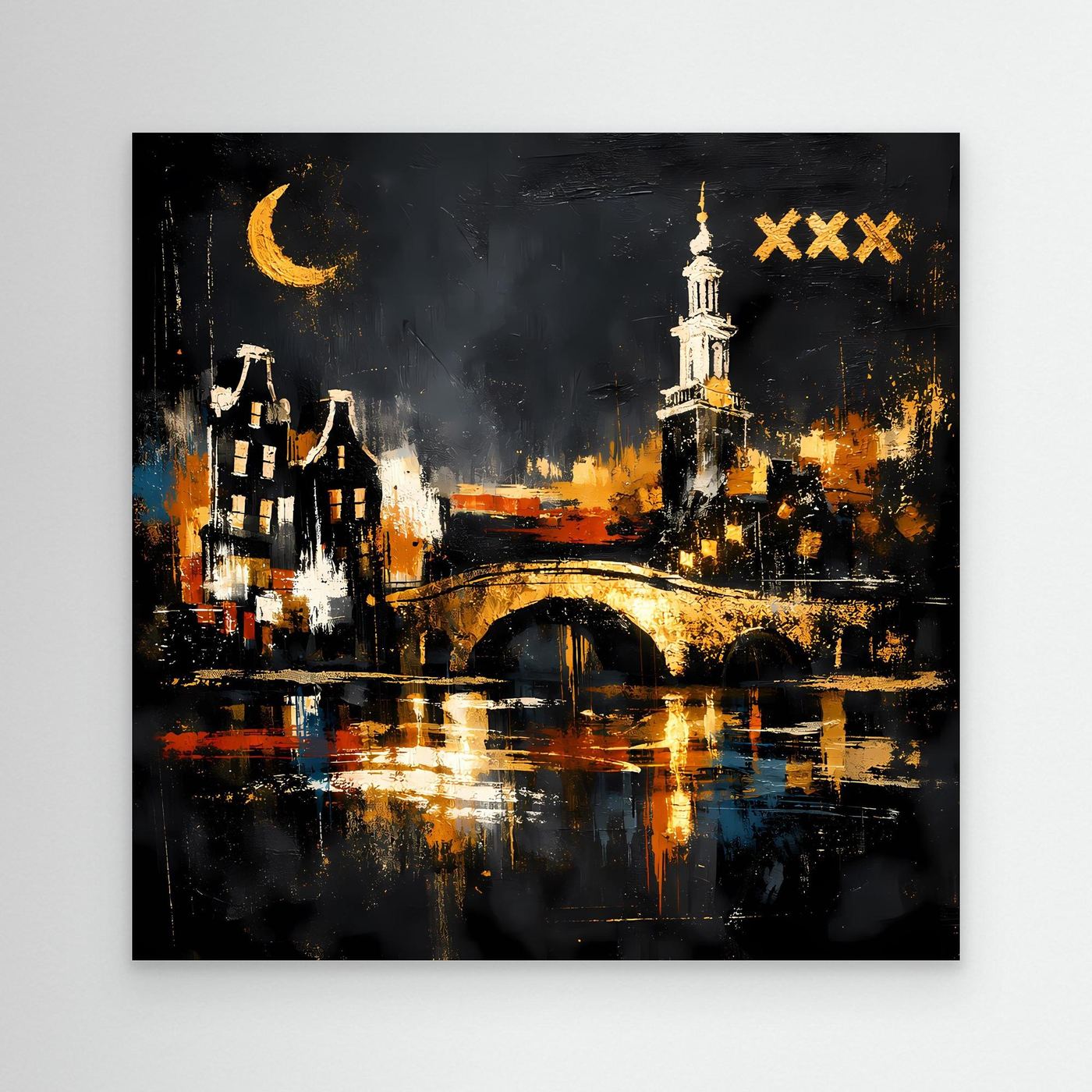 Leinwand Romantische Grachten von Amsterdam bei Nacht | Modernes Holland Wandbild