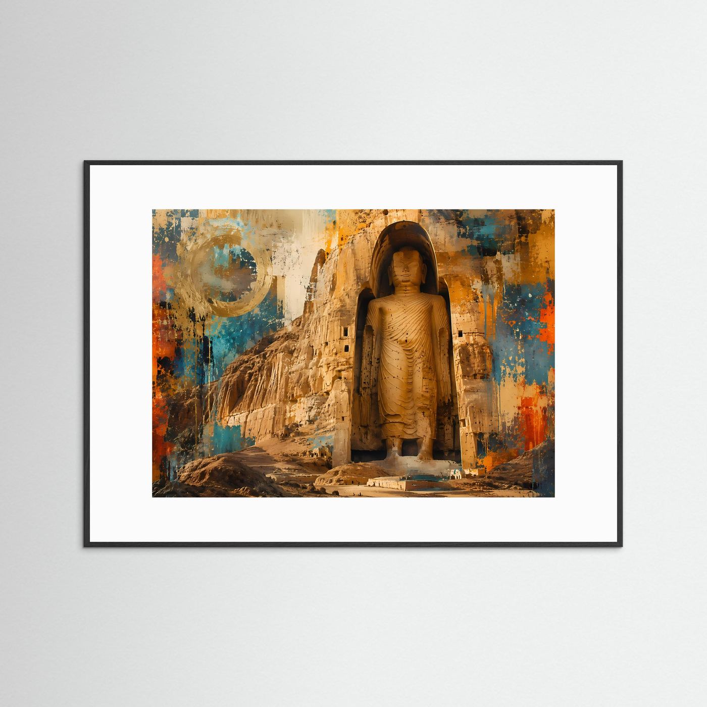 Bamiyan Buddha Poster | Abstrakte Buddhistische Wandkunst | Spirituelle Felsstatue | Modernes Zen Wandbild
