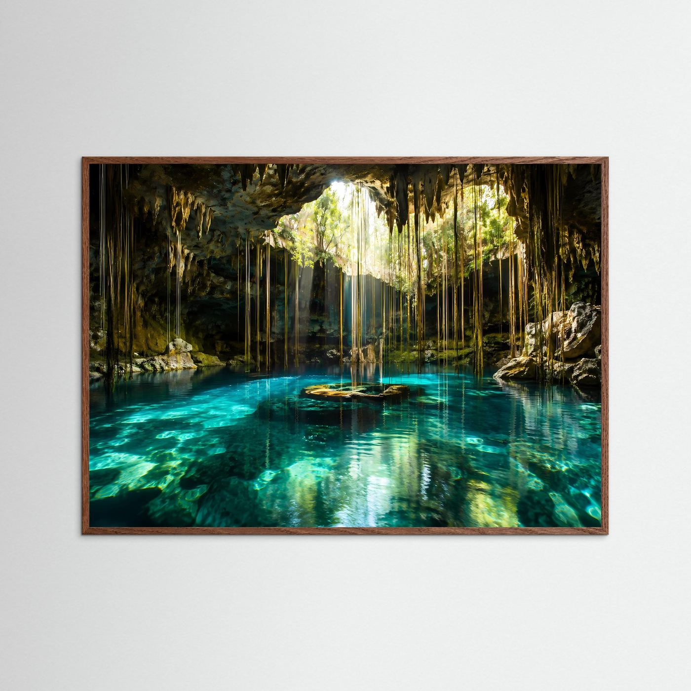 Cenote Poster | Türkise Höhle Wandbild | Tropische Lagune Kunst | Mystische Natur Landschaft | Leinwand Dschungel Deko