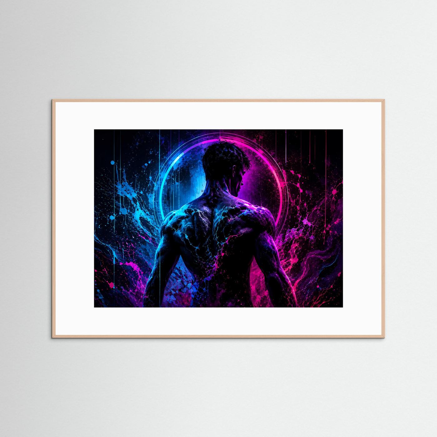 Neon Männer Silhouette in Blau & Pink | Moderne abstrakte Body Art