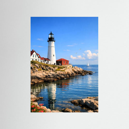 Poster Maritimer Leuchtturm an der Steilküste | Majestätisches Küsten Wandbild
