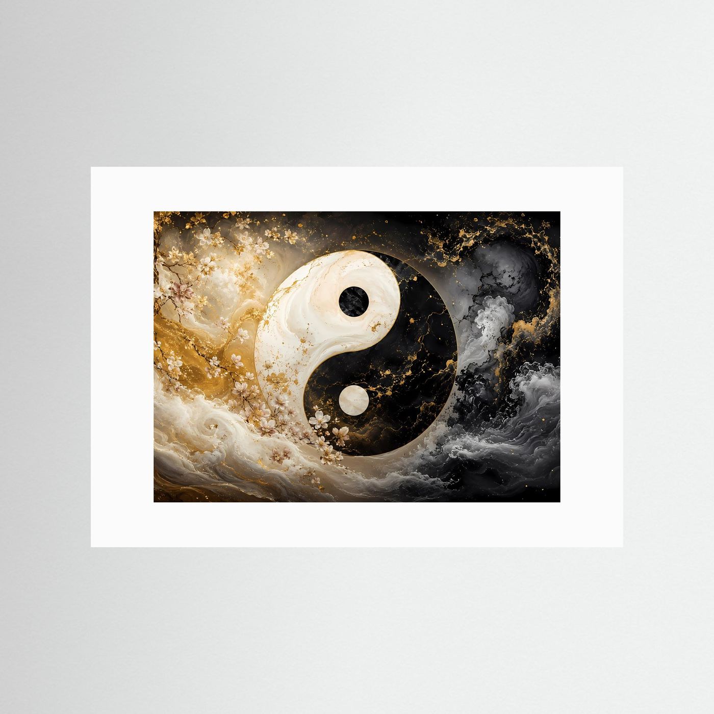 Yin Yang Poster Gold Schwarz | Spirituelle Wandkunst | Abstrakte Zen Kunst | Elegantes Feng Shui Wandbild
