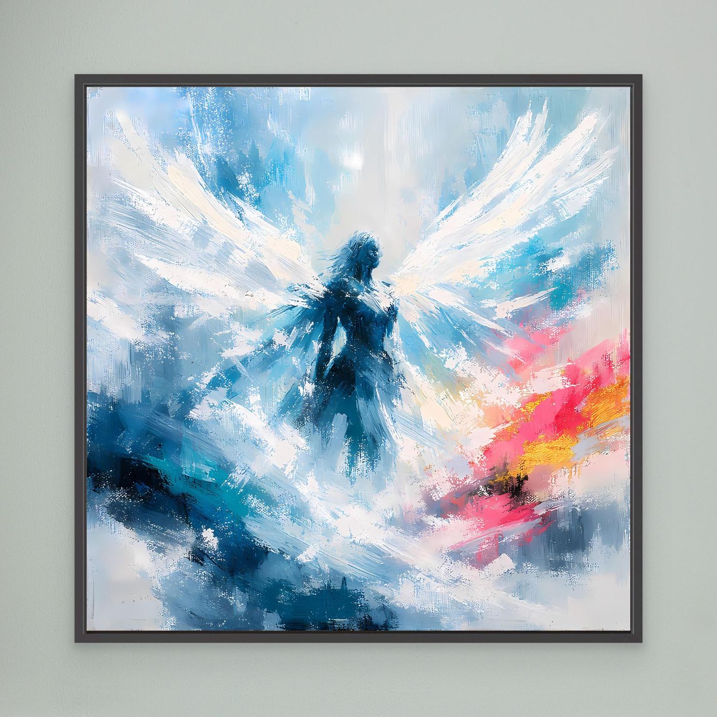 Leinwand Abstrakter Engel in Blau und Weiß | Modernes Wandbild auf echter Leinwand